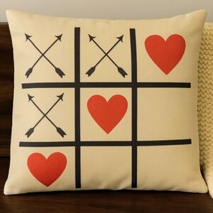Valentine's Day Pillow Cover Tic Tac Toe Hearts and Arrows 18 x 18 Red Black